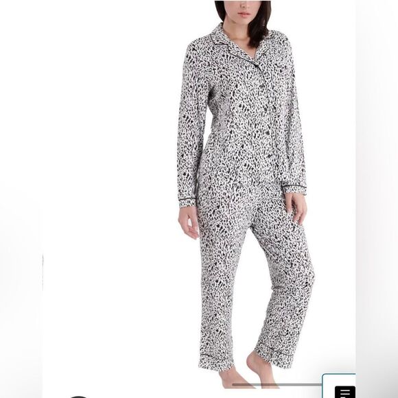 Nicole miller intimates button up sleepwear set pj pajama’s snakeskin tan black - Picture 5 of 6